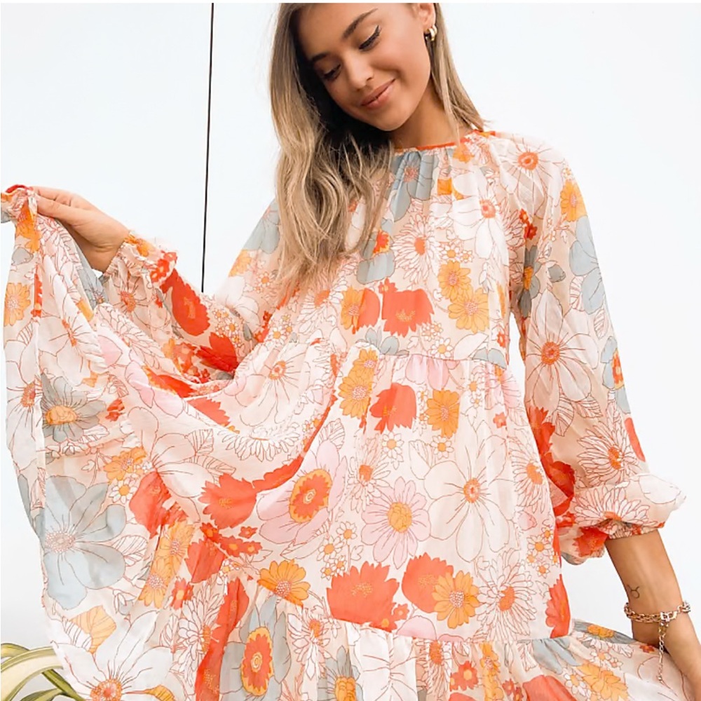 NWOT ASOS Floral Chiffon Dress 14